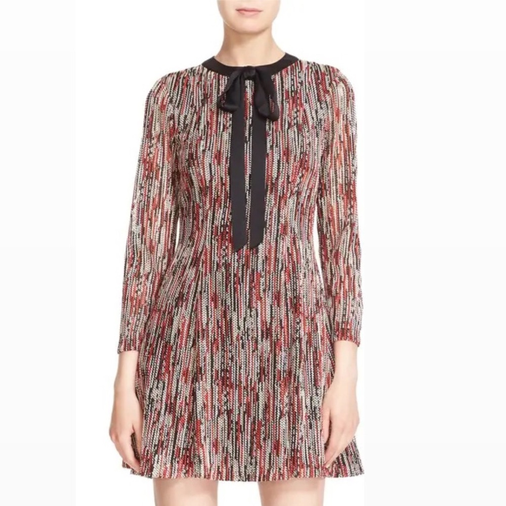Alice & Olivia Gwyneth Tie Neck Fit & Flare Dress